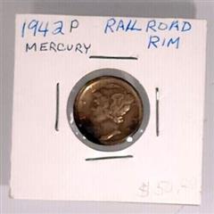 1942-P Mercury Dime Railroad Rim Error Silver US Mint Error